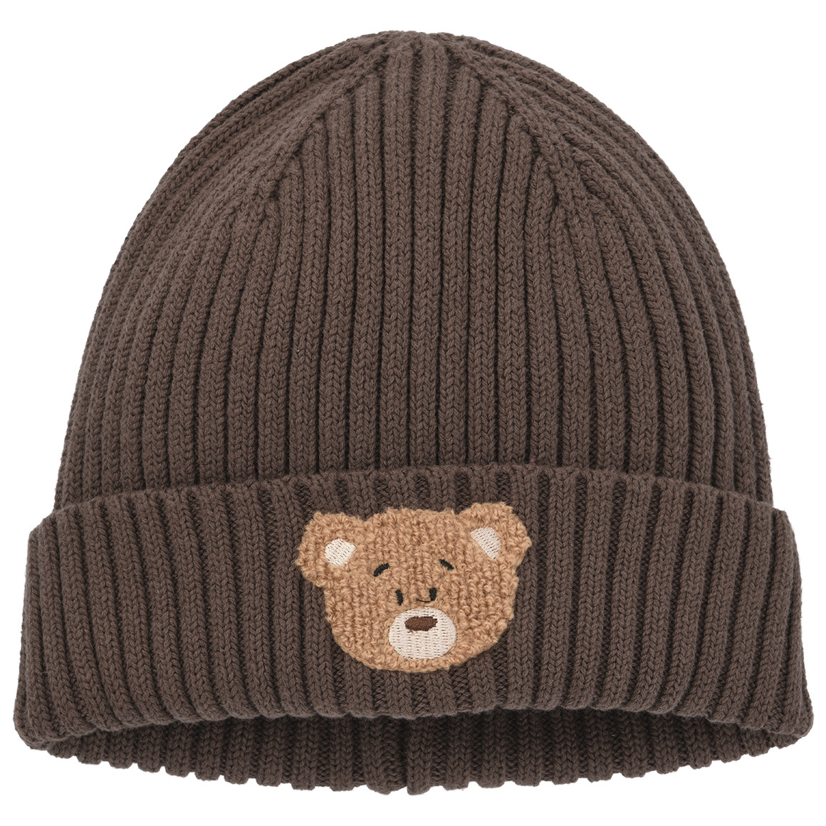 Kinder Strickmütze mit Bären-Applikation