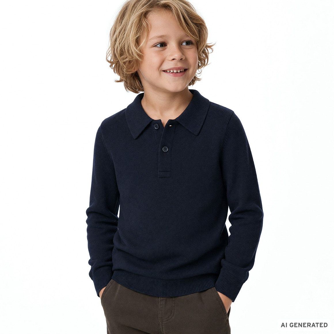 Jungen Strickpoloshirt mit kleiner Stickerei