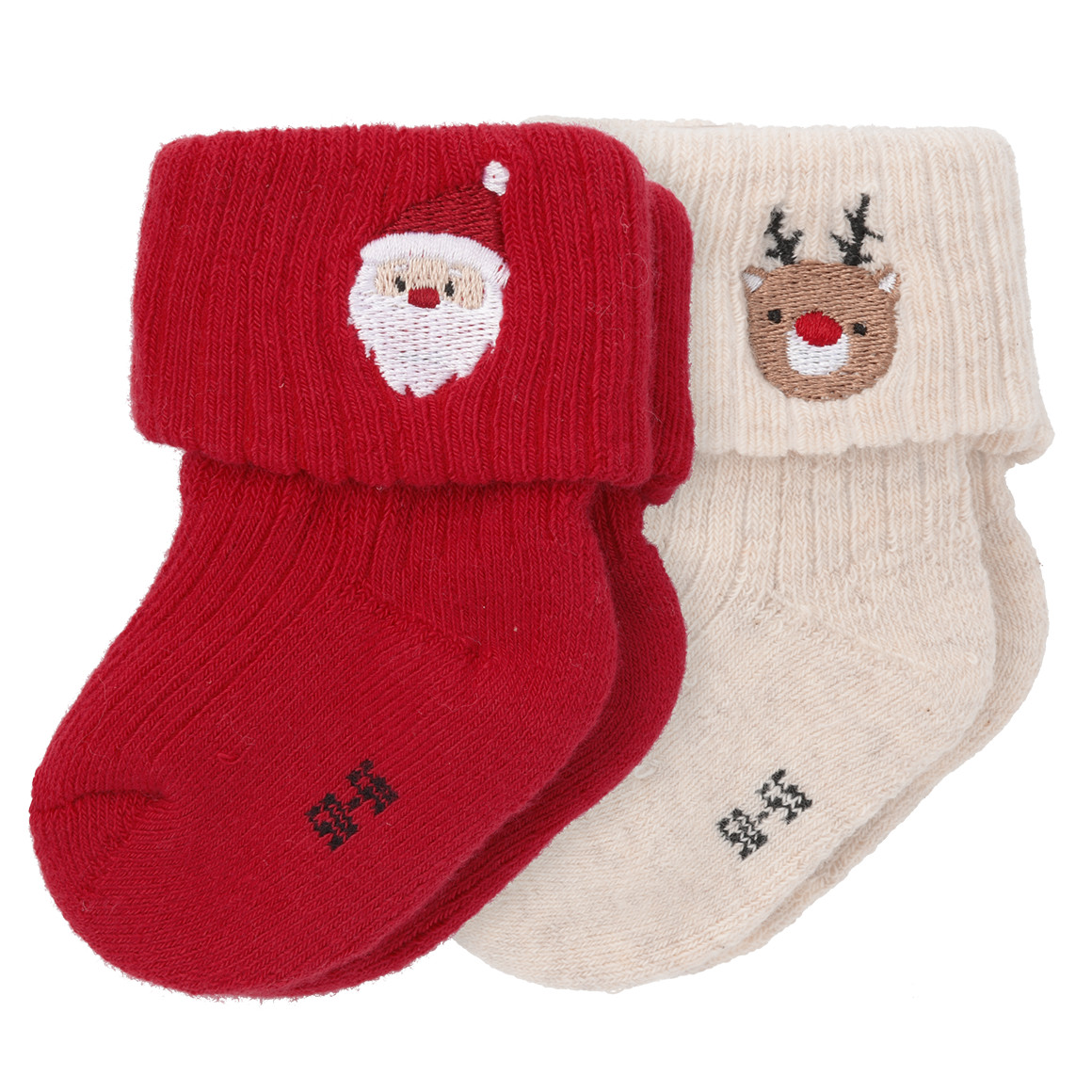 2 Paar Newborn Socken mit Weihnachts-Motiven