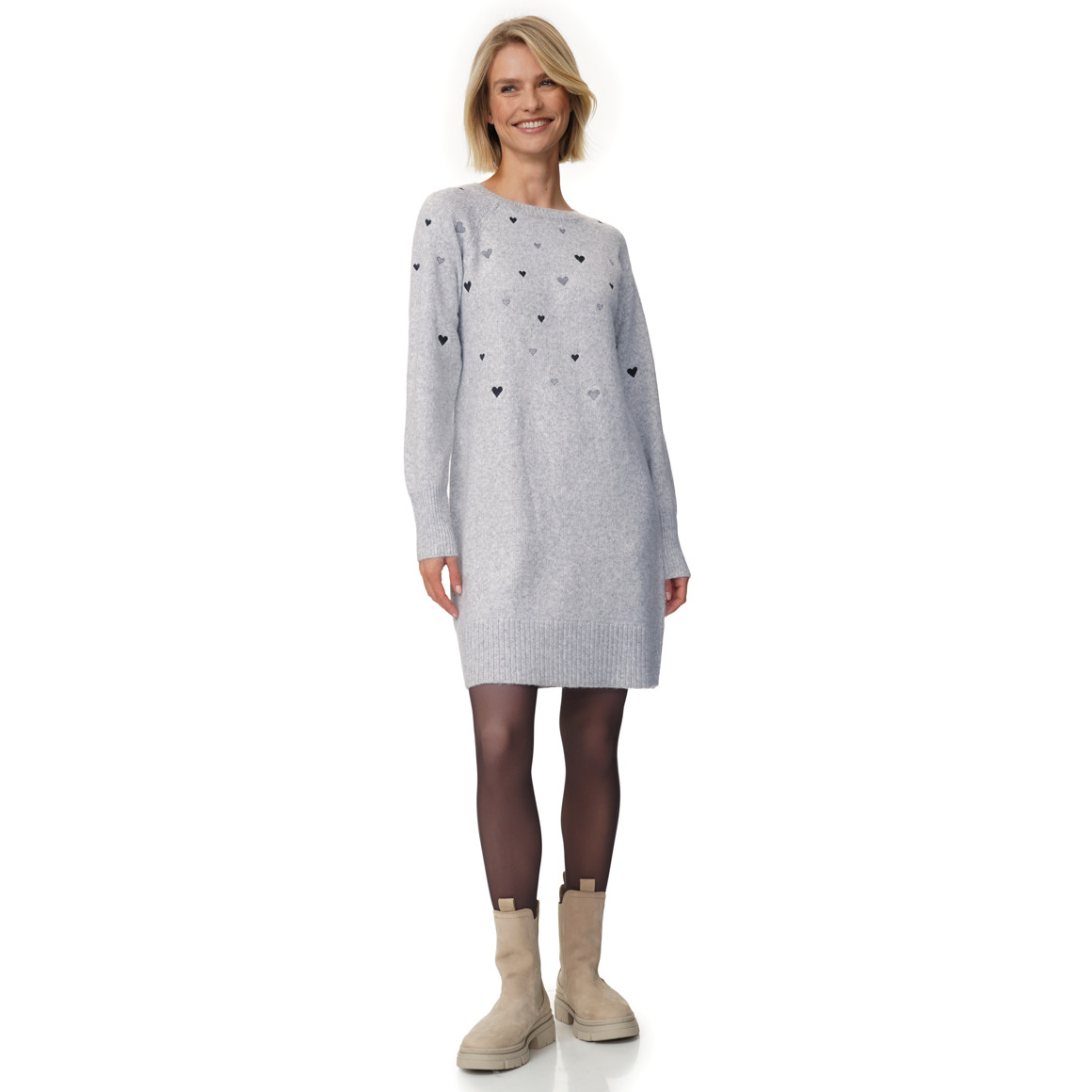Damen Strickkleid mit Herz-Stickerei