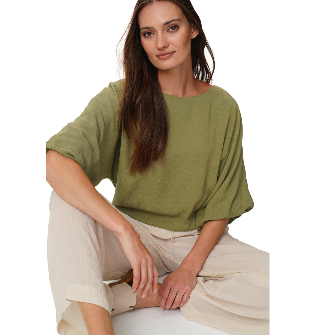 Damen Bluse in Crinkle-Optik
