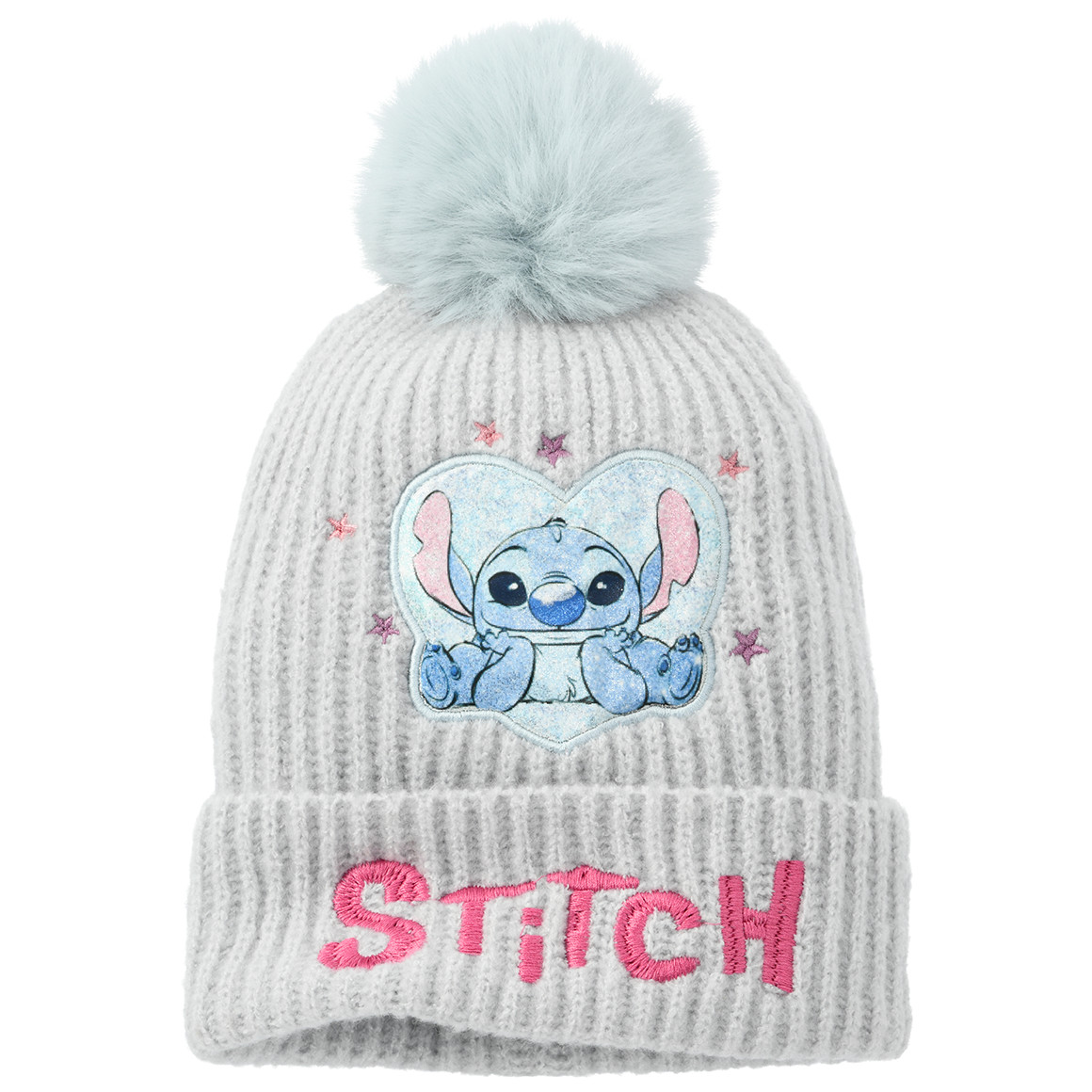 Stitch-breimuts met pompon