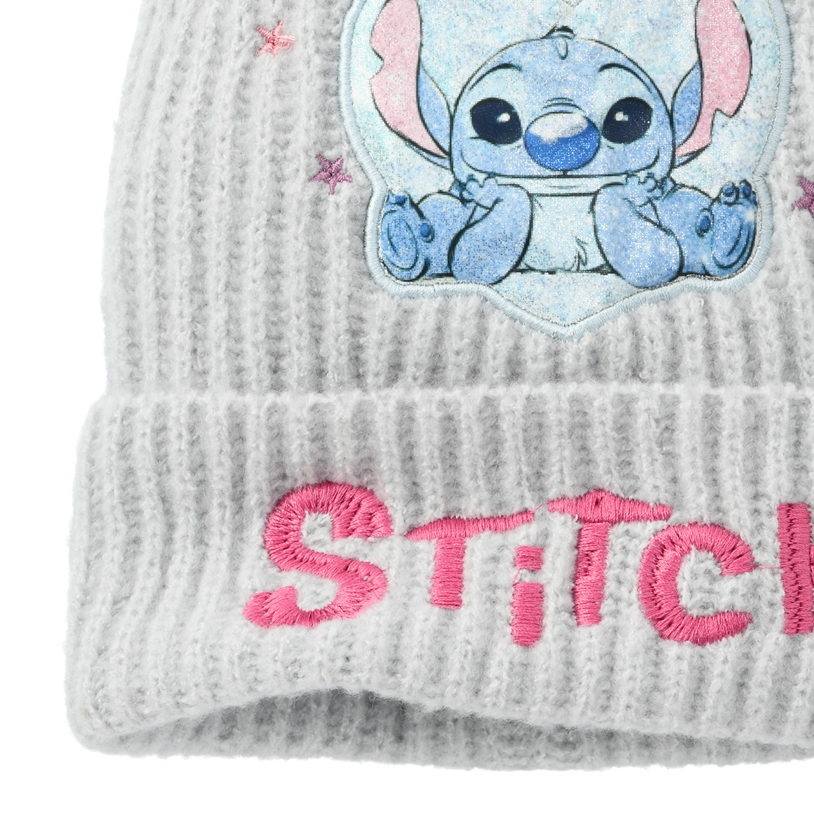 Stitch-breimuts met pompon