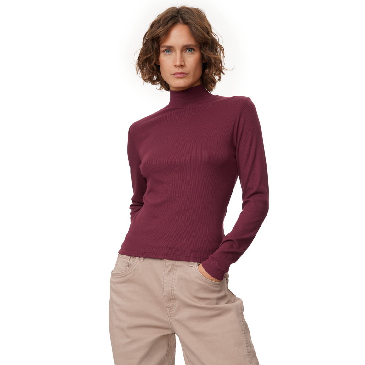 Damen Langarmshirt mit Rippstruktur