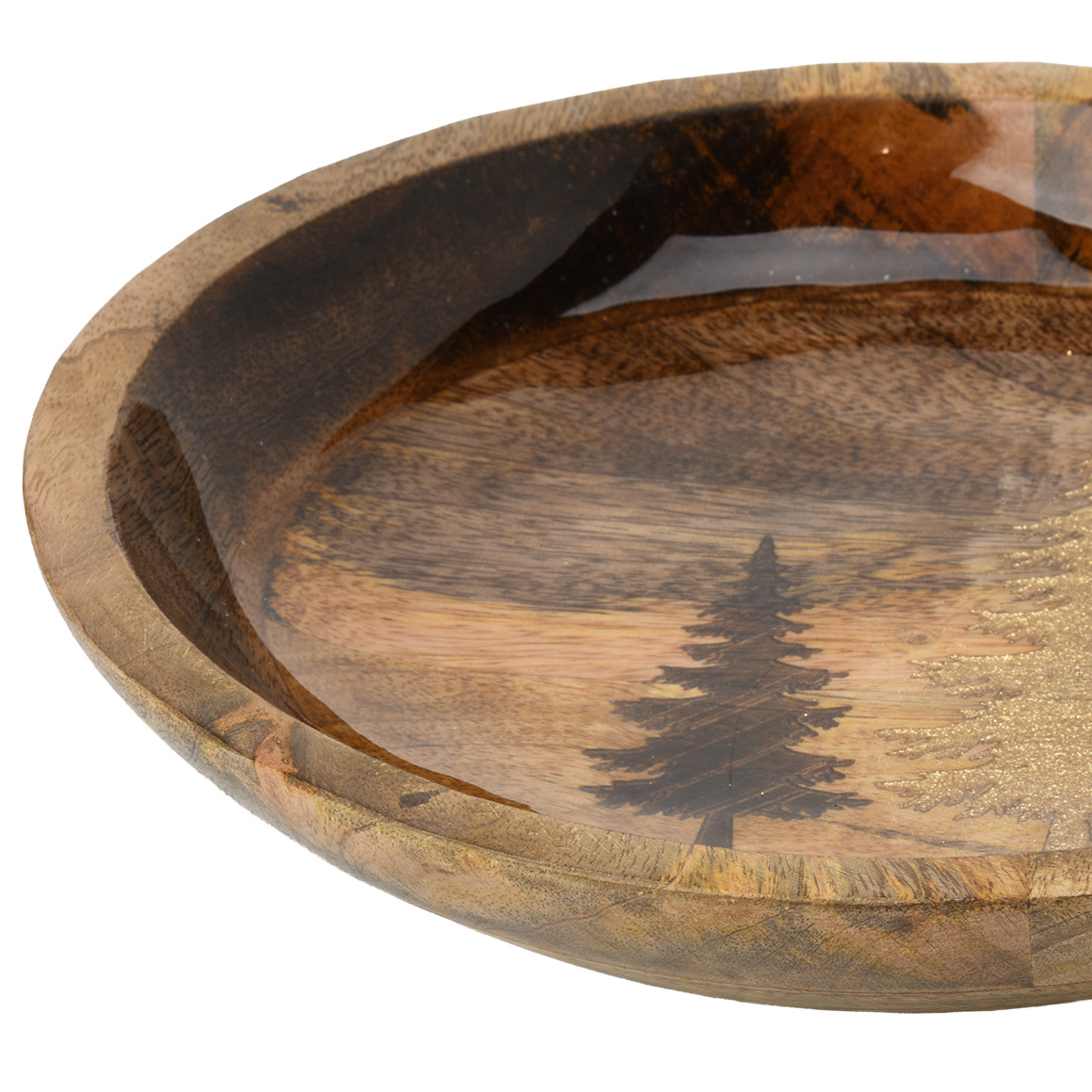 Große Holzschale mit Glitzer-Motiv