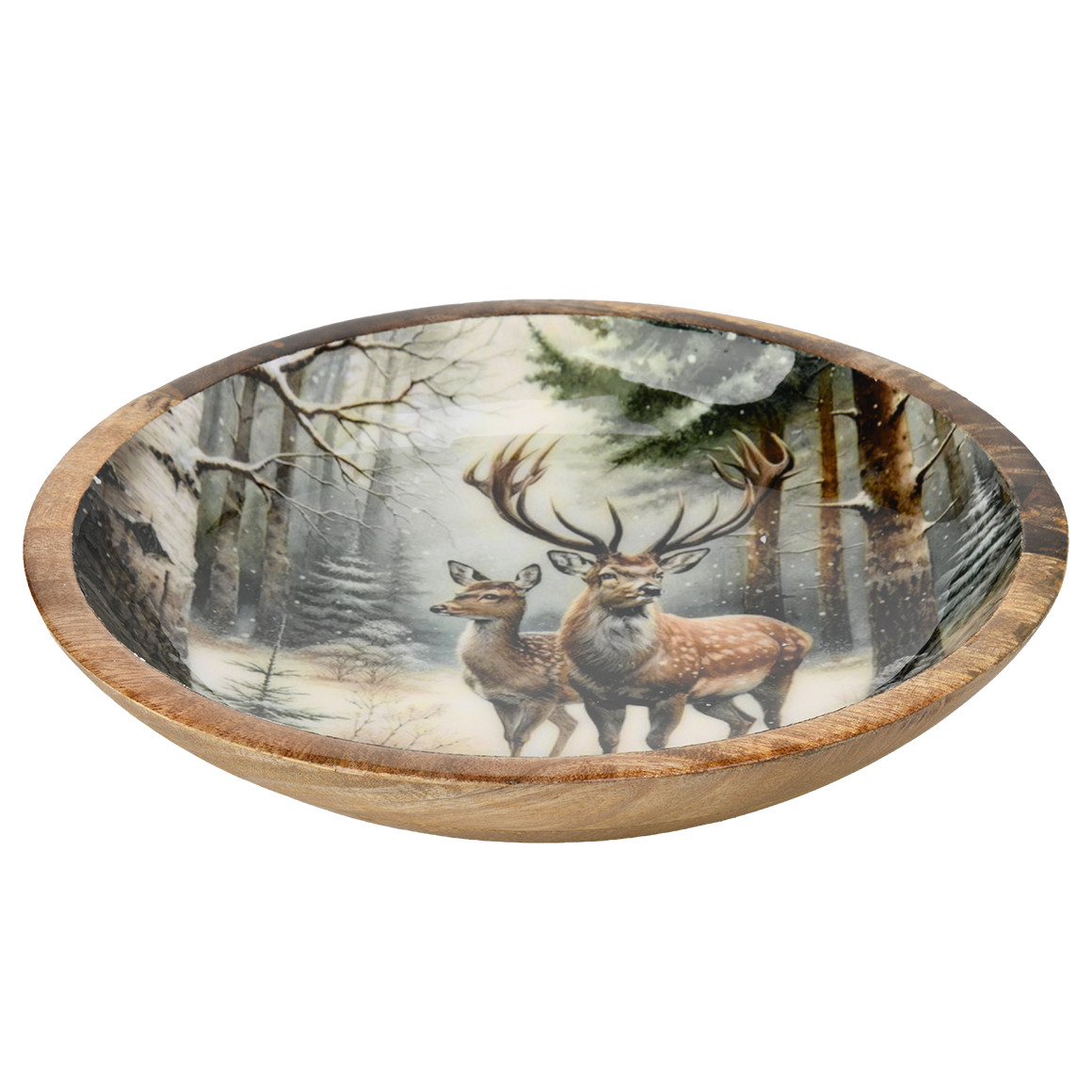Große Holzschale mit Waldtier-Motiv