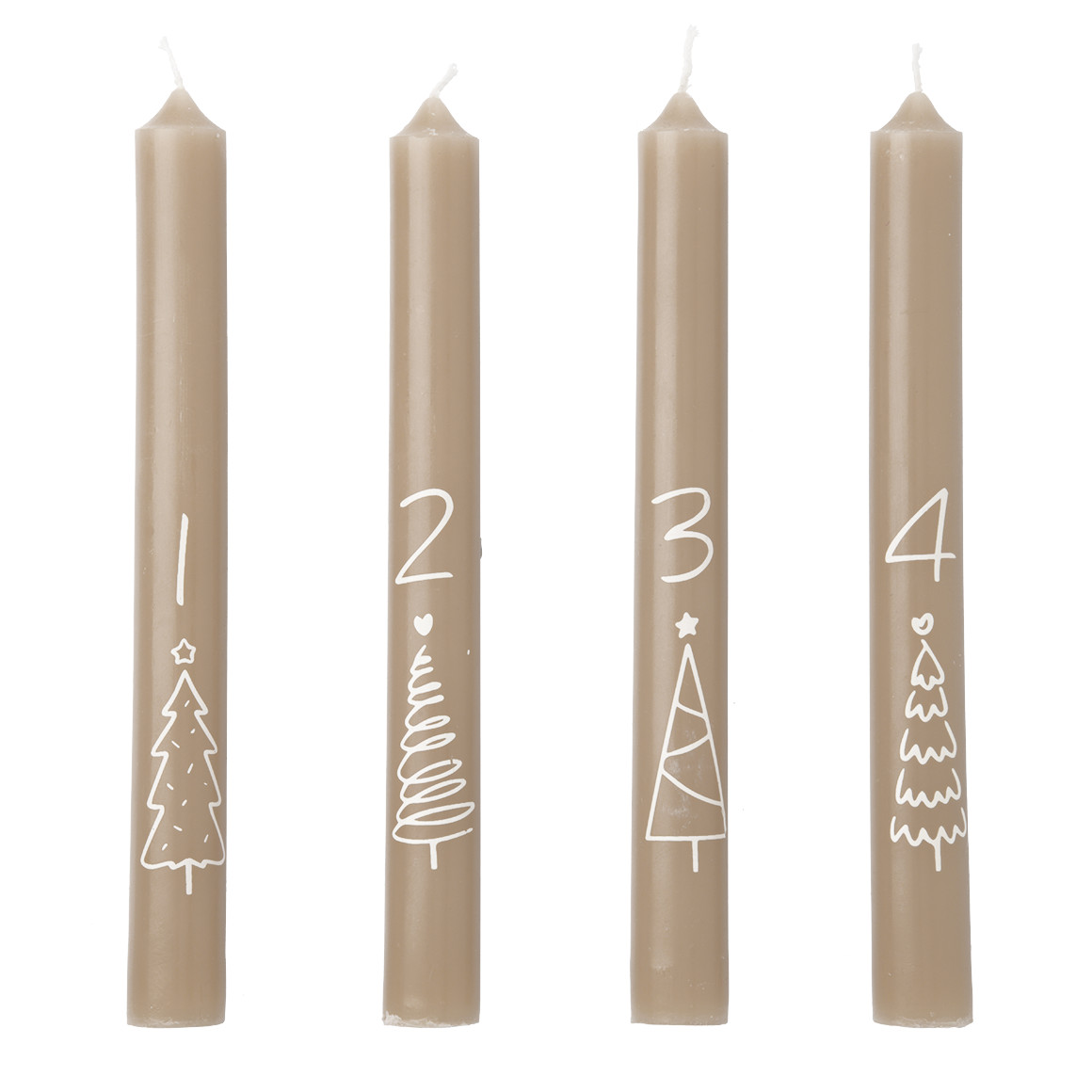 4 Stabkerzen im weihnachtlichen Design