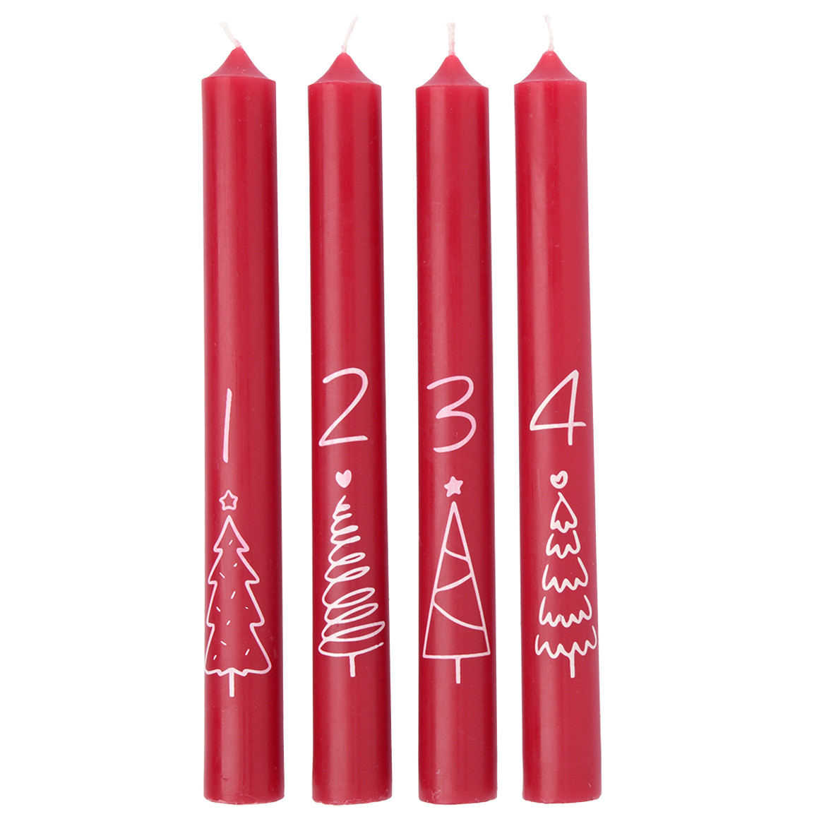 4 Stabkerzen im weihnachtlichen Design