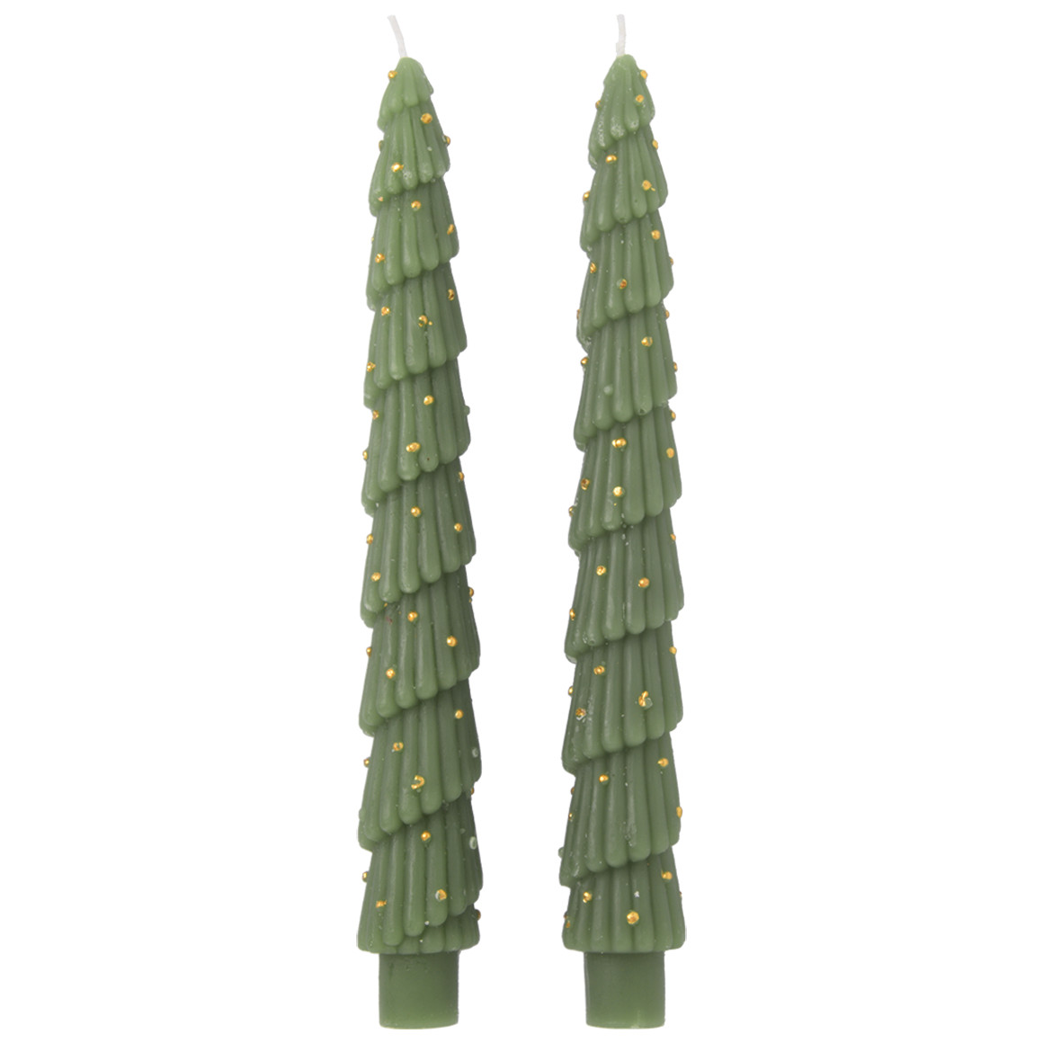 2 Tannenbaum-Stabkerzen mit Glitzer