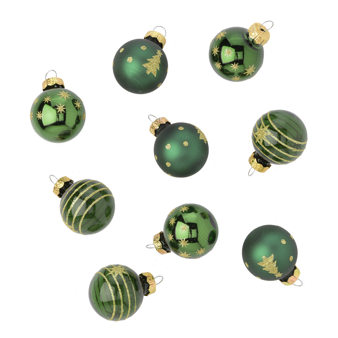 9 kleine Weihnachtskugeln mit Glitzer