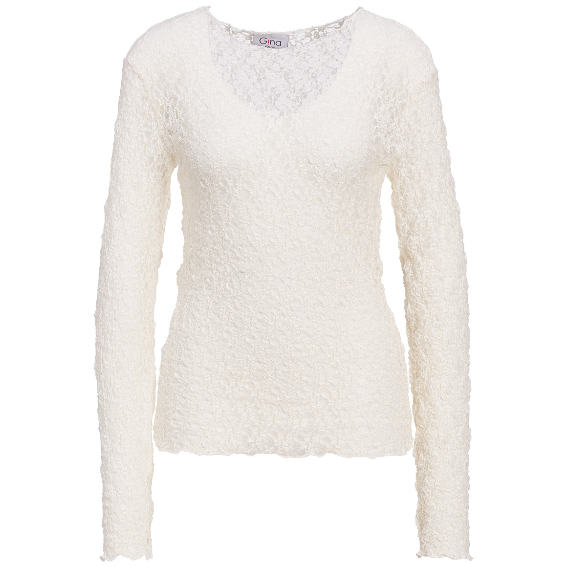 Damen Spitzenshirt mit Wellensaum
