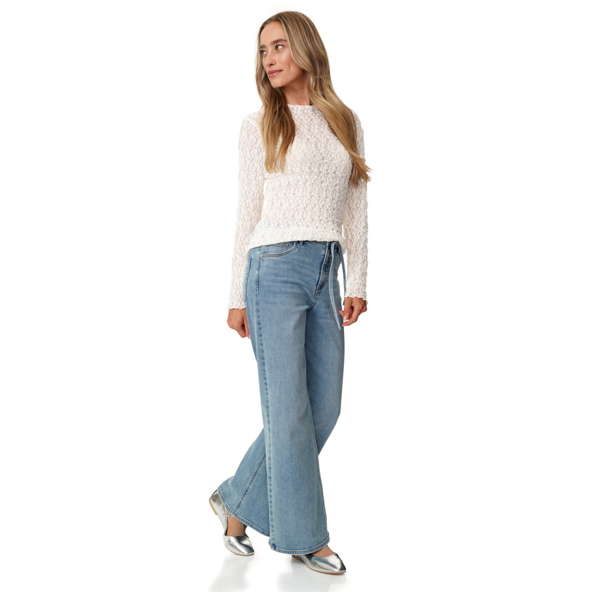Damen Spitzenshirt mit Wellensaum