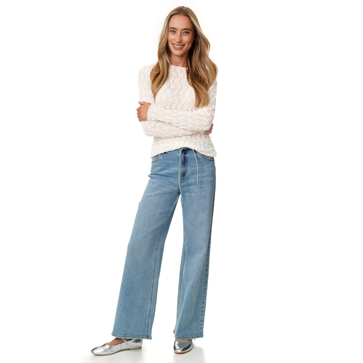 Damen Spitzenshirt mit Wellensaum