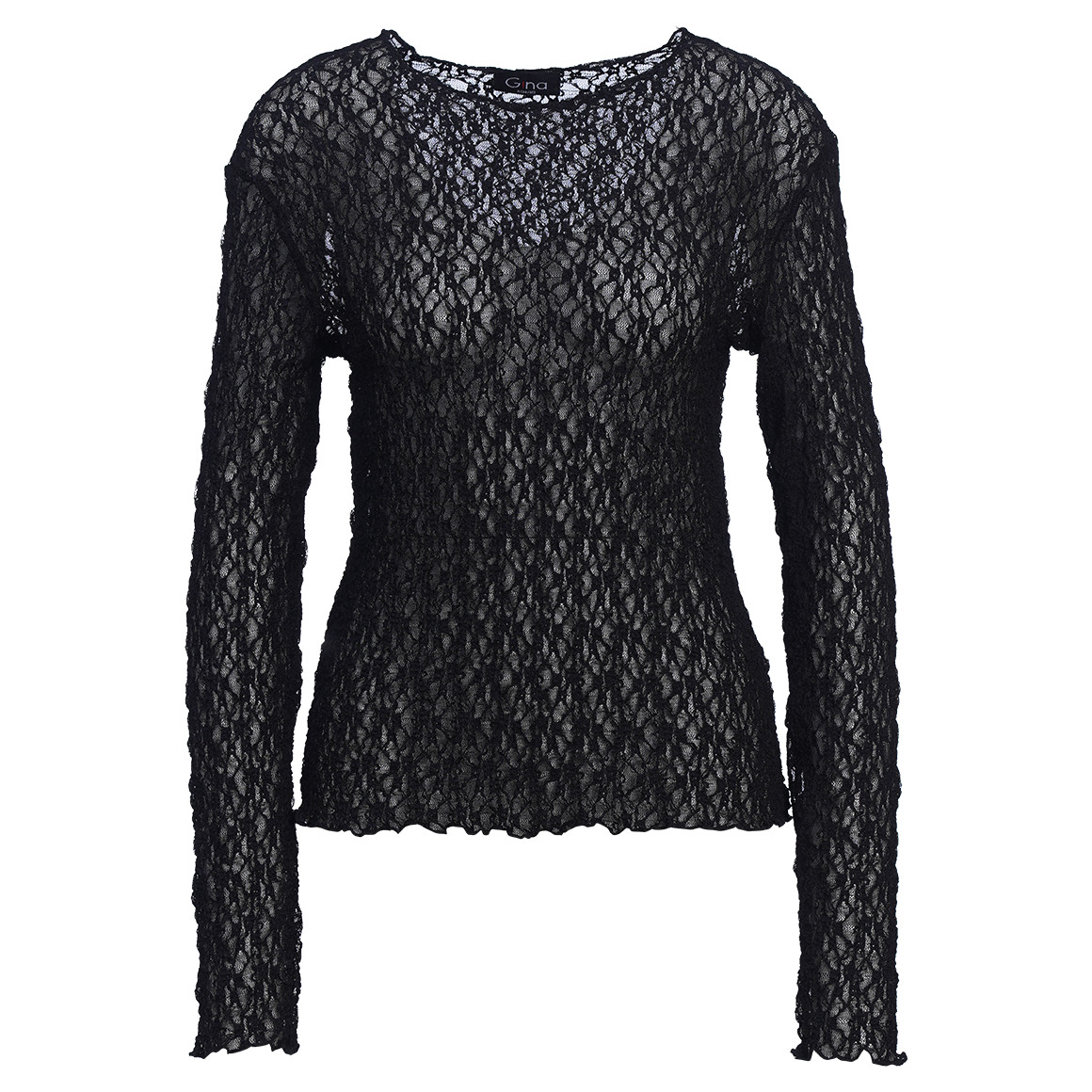 Damen Spitzenshirt mit Wellensaum