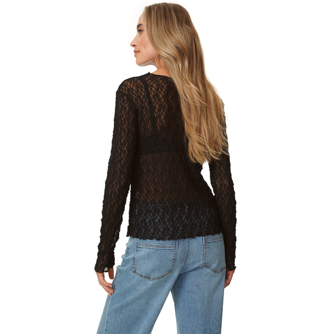 Damen Spitzenshirt mit Wellensaum