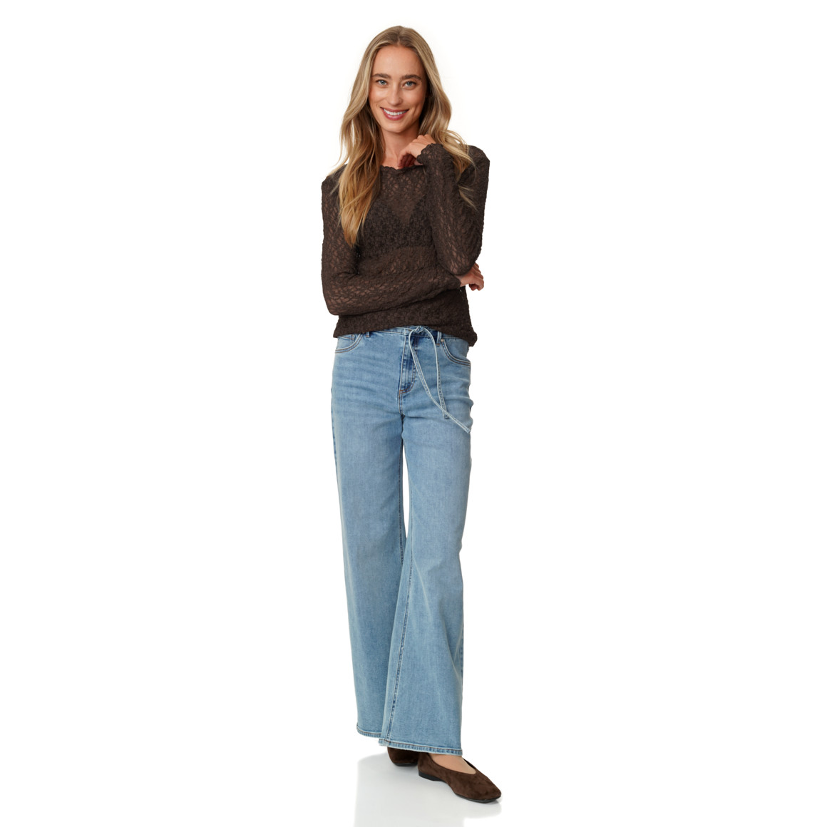 Damen Spitzenshirt mit Wellensaum