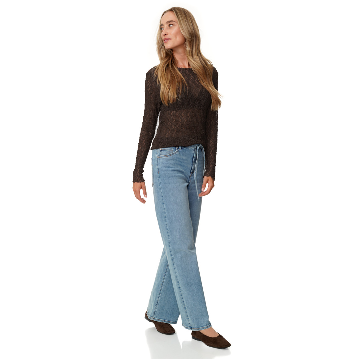 Damen Spitzenshirt mit Wellensaum