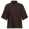 Damen Leinen-Bluse mit Hemdkragen dunkelbraun
