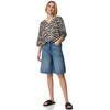 Damen Bermuda-Jeansshorts mit Used-Waschung