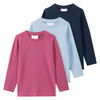 3 Mädchen Langarmshirts in Unifarben dunkelblau / hellblau / beere