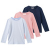 3 Mädchen Langarmshirts im Set hellblau / dunkelblau / rosa