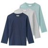 3 jongensshirts met lange mouwen lichtblauw / lichtgrijs / donkerblauw