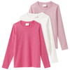 3 Mädchen Langarmshirts in Unifarben pink / rosa / weiss