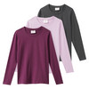 3 Mädchen Langarmshirts in Unifarben helllila / dunkelgrau / dunkellila