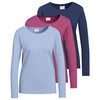 3 Damen Langarmshirts in Unifarben dunkelblau / hellblau / beere