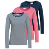 3 Damen Langarmshirts im Set dunkelblau / weiss / pink