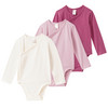 3 Baby Wickelbodys im Farb-Mix rosa / weiss / beere