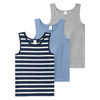 3 Jungen Unterhemden mit Bio-Baumwolle dunkelblau / blau / hellgrau