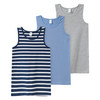 3 Jungen Unterhemden mit Bio-Baumwolle dunkelblau / blau / hellgrau
