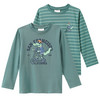 2 Jungen Langarmshirts mit Print dunkelgrün / hellgrün