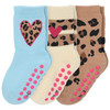 3 Paar Mädchen Stoppersocken im Set hellbraun / hellblau / creme