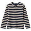 Jongensshirt met lange mouwen beige / donkerblauw