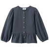 Mädchen Musselin-Bluse mit Volant blaugrau