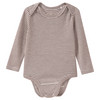 Baby Wolle-Seide-Body mit Schlupfkragen hellbeige / dunkelbraun