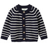 Newborn Merino-Strickjacke mit Streifen dunkelblau / cremeweiss