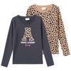 2 Mädchen Langarmshirts im Set dunkelgrau / hellbraun