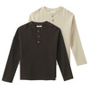 2 Jungen Langarmshirts aus Waffel-Piqué dunkelbraun / hellbeige