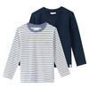 2 Jungen Langarmshirts mit Brusttasche blaugrau / creme / dunkelblau