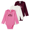 3 Baby Langarmbodys mit Flock-Print dunkellila / pink / weiss