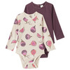 2 Baby Langarmbodys mit Rippstruktur aubergine / hellbeige