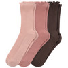 3 Paar Mädchen Socken mit feiner Rippstruktur rosa / dunkelrosa / dunkelbraun