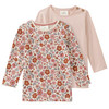 2 Baby Langarmshirts mit Blümchen rosa / creme / bunt