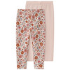 2 Baby Leggings mit Blümchen rosa / creme / bunt