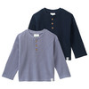 2 Baby Langarmshirts aus Waffel-Piqué dunkelblau / blaugrau