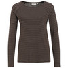 Dames-T-shirt met lange mouwen, gestreept donkerbruin