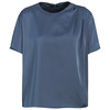 Satijnen damesblouse met plooidetail blauwgrijs